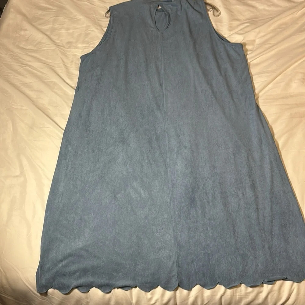 Dusty Blue Mock Neck, Scalloped, Suede, Midi Dress size 3X - Picture 8 of 11